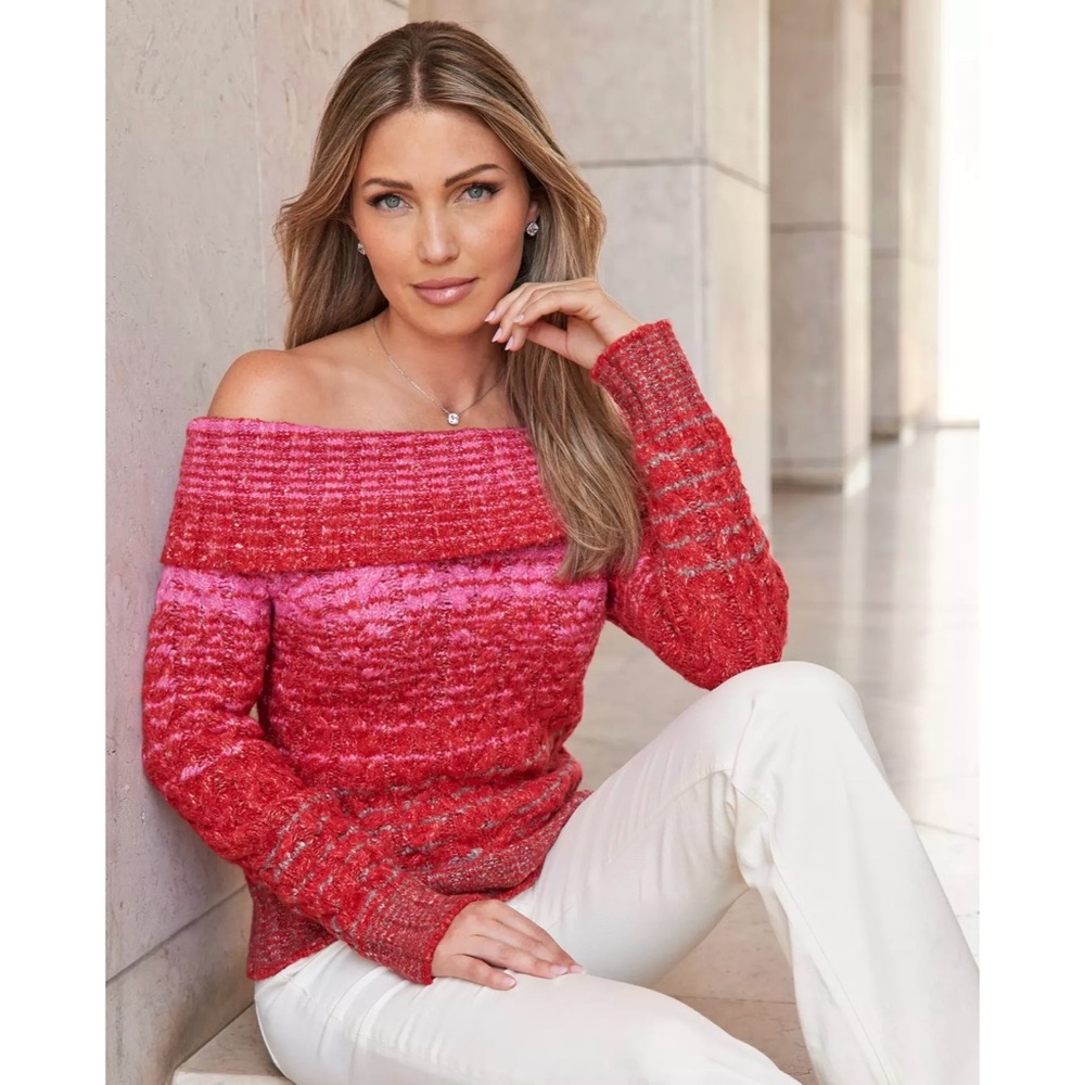 Boston Proper Fold Over Marled Sweater in Red Multi Sz. XS / Small BNWT